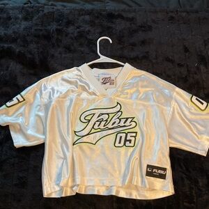 FUBU White and Green Jersey Top with Sporty Design